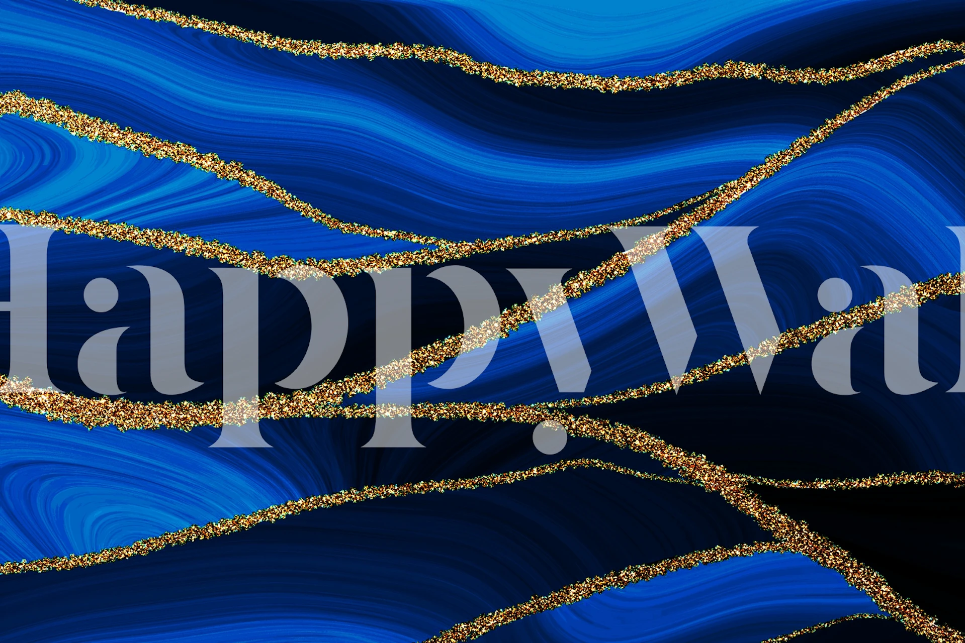Ocean blue and gold swirling wave patterns marble wallpaper