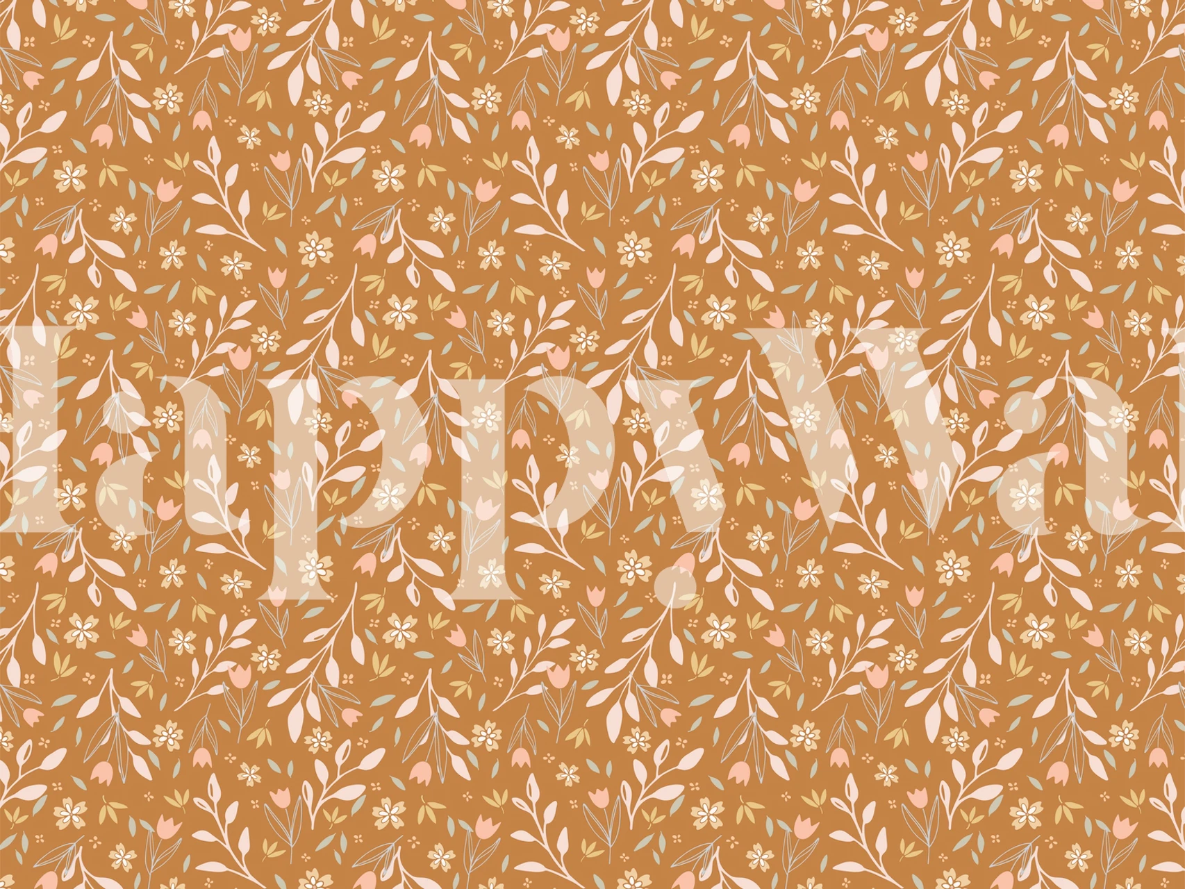 Bohemian floral pattern in muted orange and pink colors wallpaper