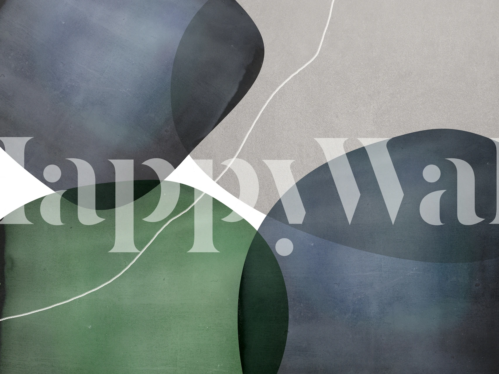 Abstrakti orgaanisen muotoinen seinämaalaus sininen ja vihreä harmaalla aksentilla