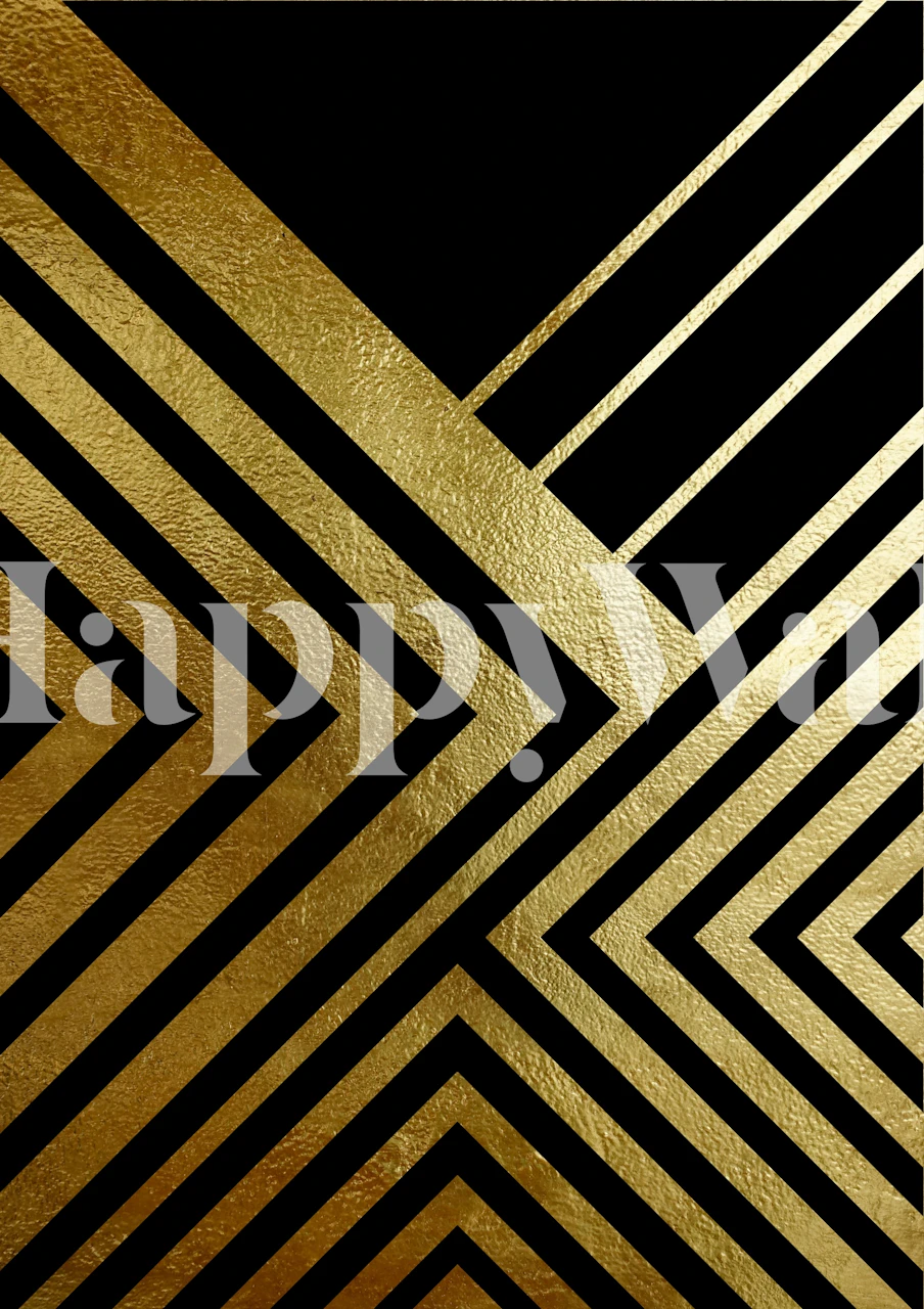 Intricate design of Geometric Lines Black and Gold Wallpaper