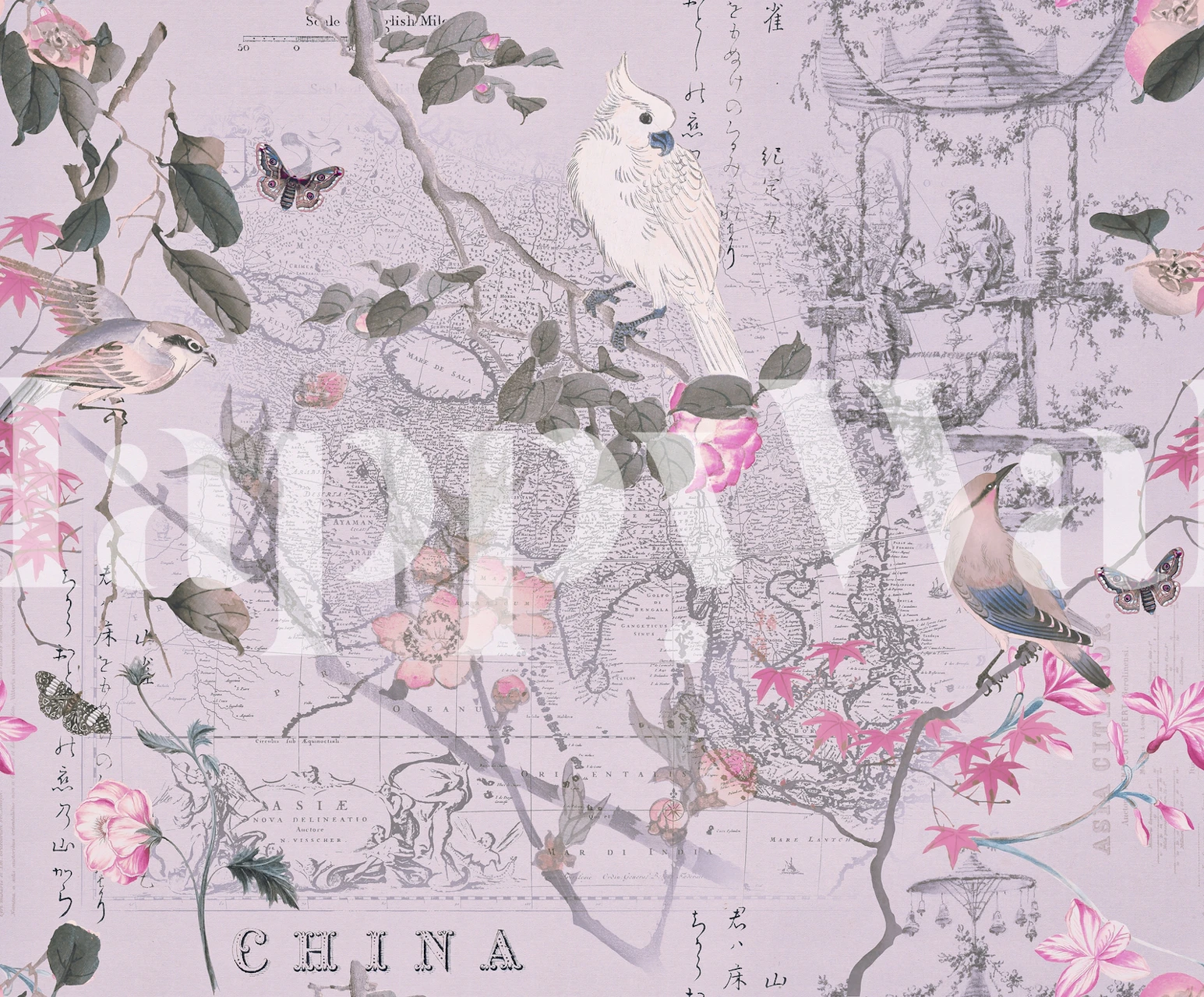 Chinoiserie tapetdesign i et rum