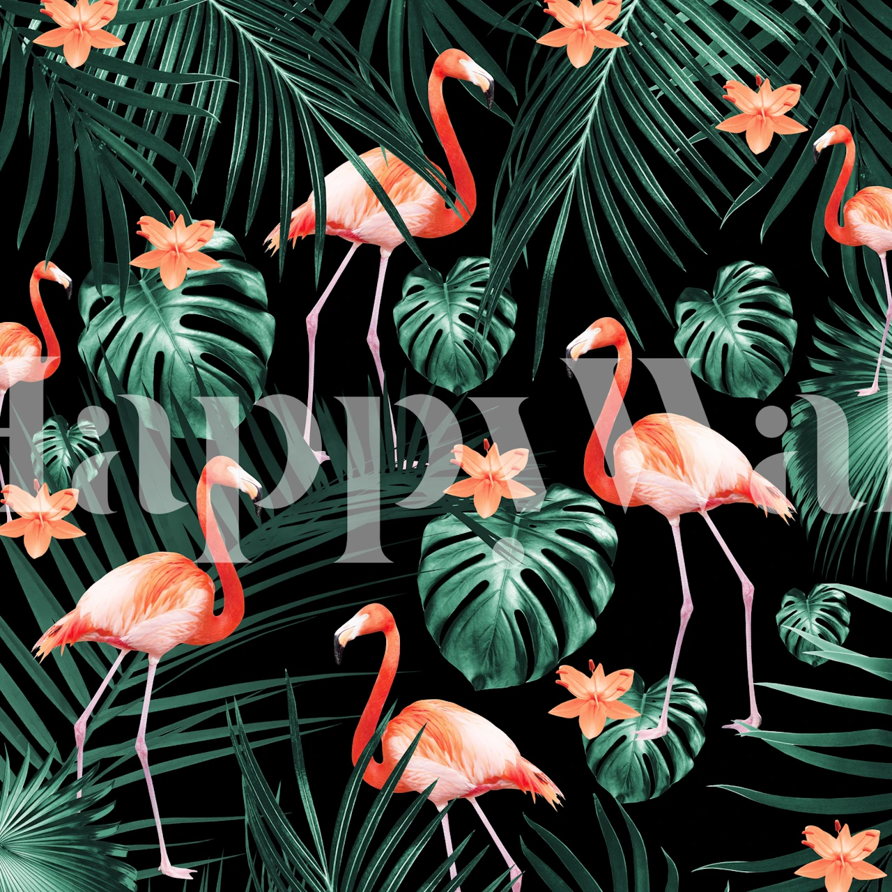 Tropical Flamingo Night wallpaper in a room
