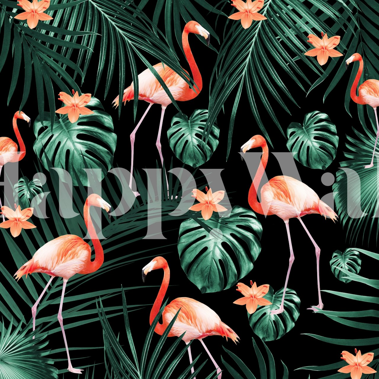 Tropical Flamingo Night wallpaper in a room