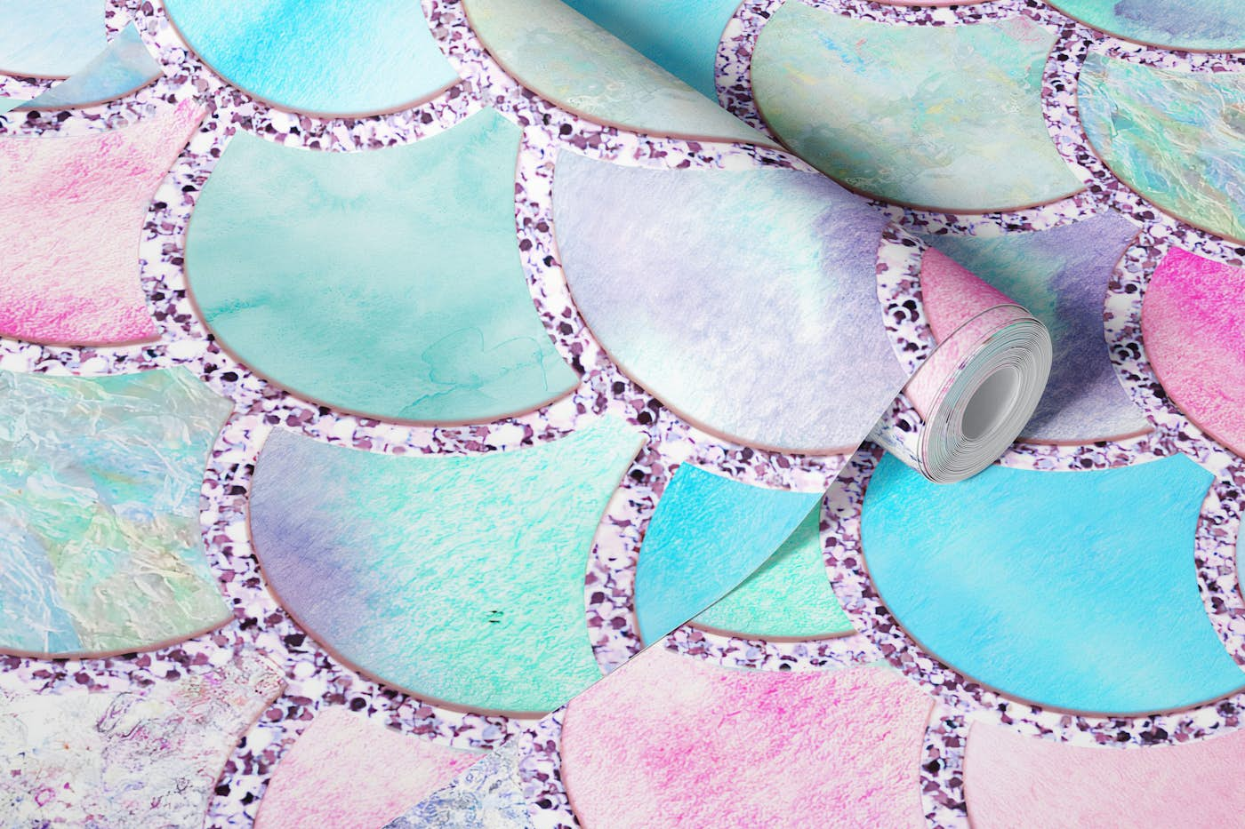 Teal Summer Mermaid Scales wallpaper roll