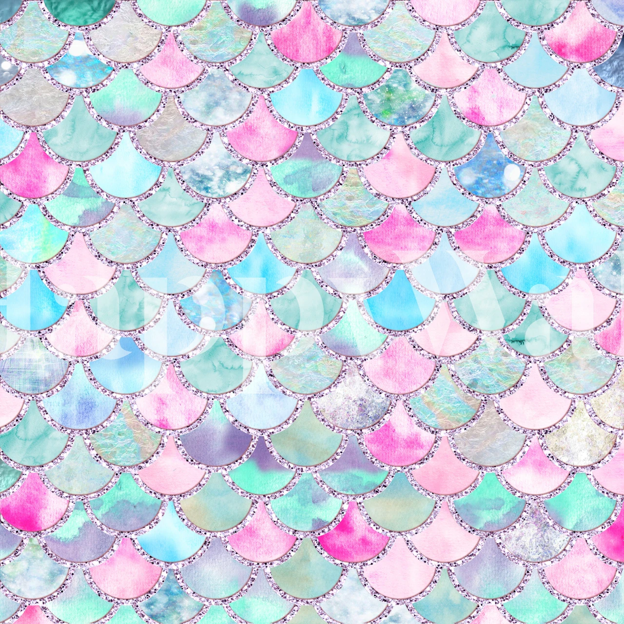 Teal Summer Mermaid Scales Peel and Stick Wallpaper Design