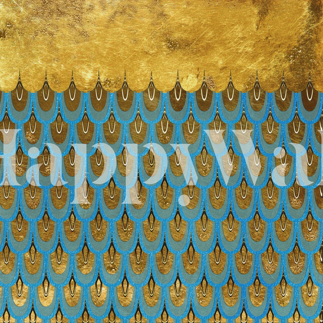 Teal and gold mermaid scales wall mural wallpaper