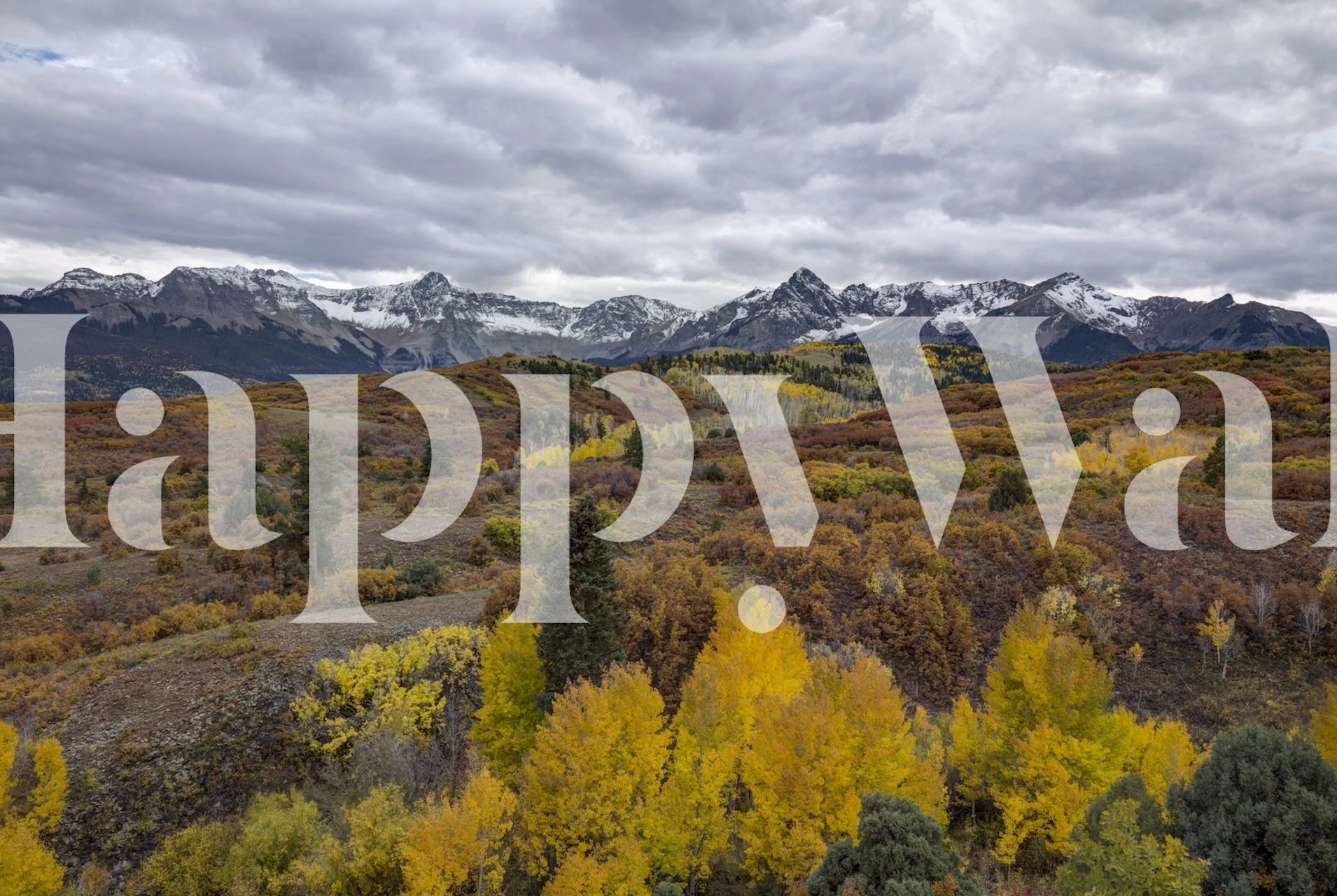 Høstlandskapsveggmaleri med stormfull himmel over Dallas Divide