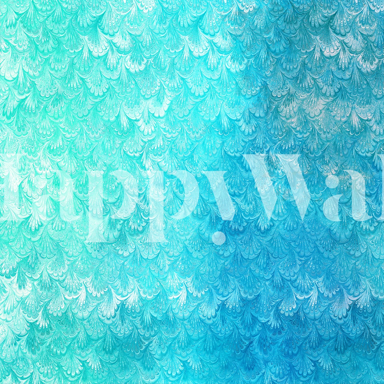 Ocean-inspired blue and teal mermaid scale pattern wall mural
