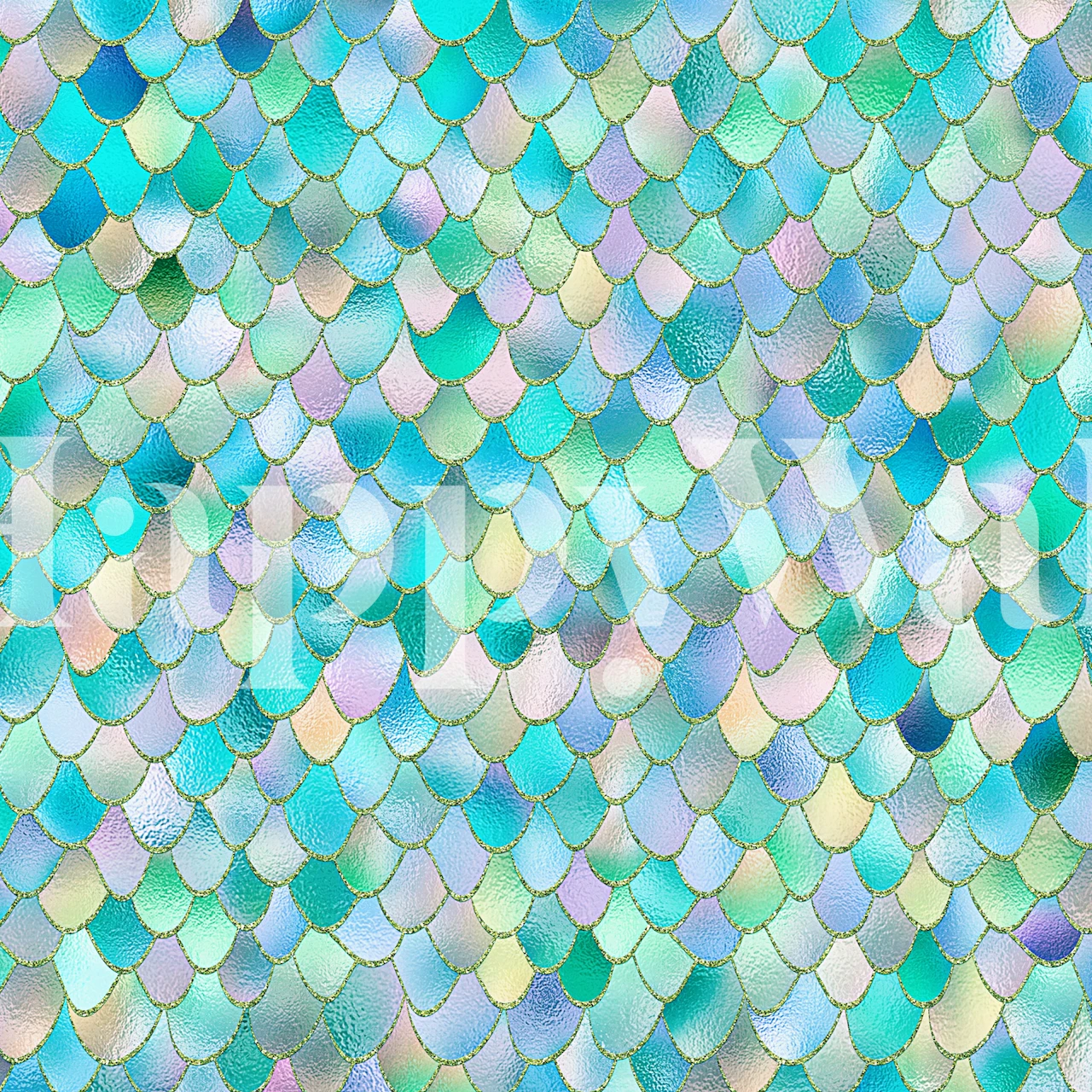 Teal Metal Mermaid Scales tapet i et rum