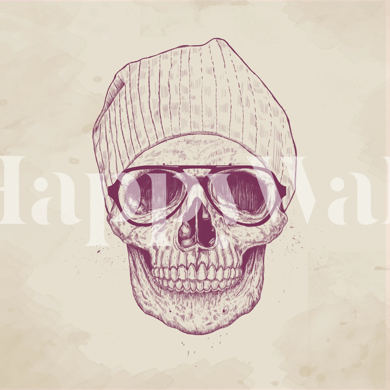 Skull in beanie and glasses with brown accents wallpaper