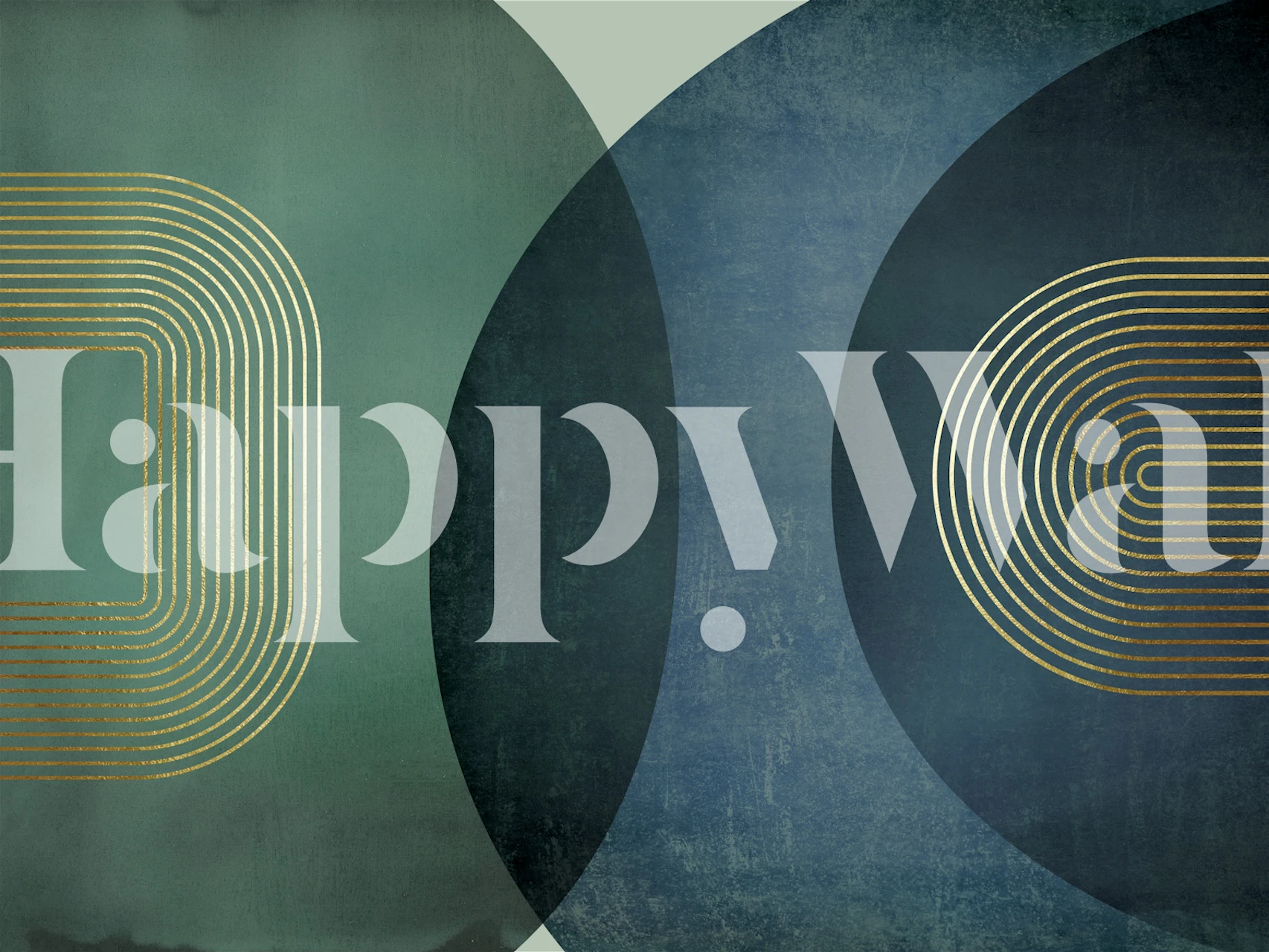 Geometric shapes in blue and green colors with gold lines wallpaper