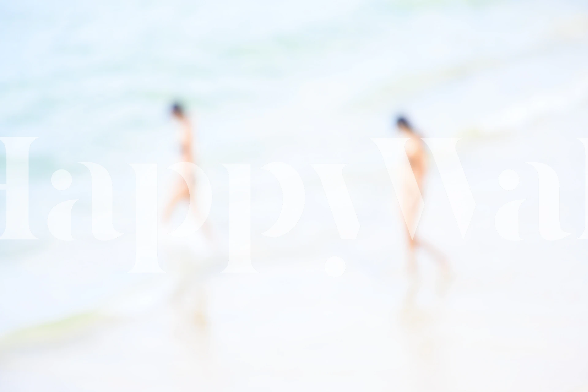 Abstract beach scene wall mural with hazy figures by the sea