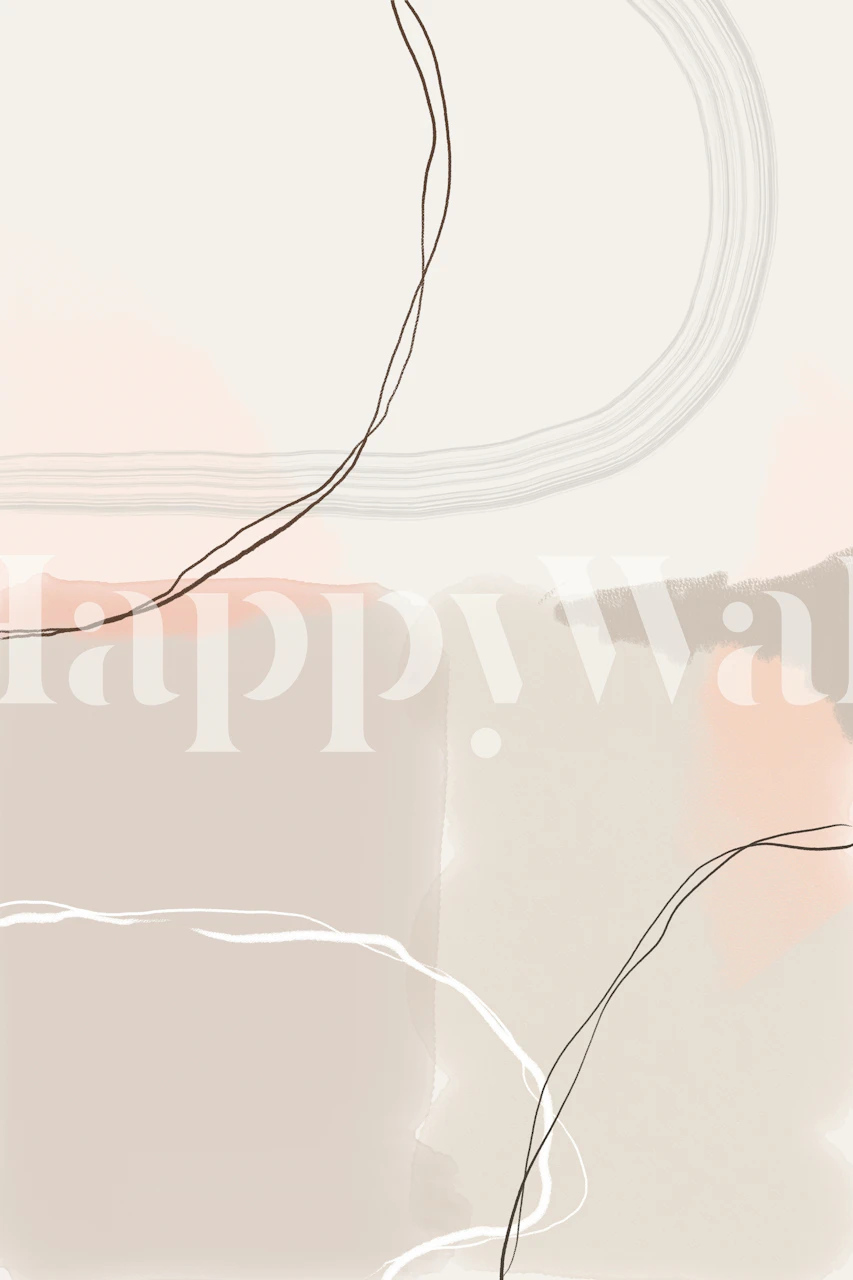 Abstract line art patterns in soft cream and beige tones wallpaper