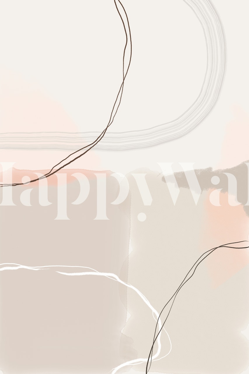 Abstract line art patterns in soft cream and beige tones wallpaper