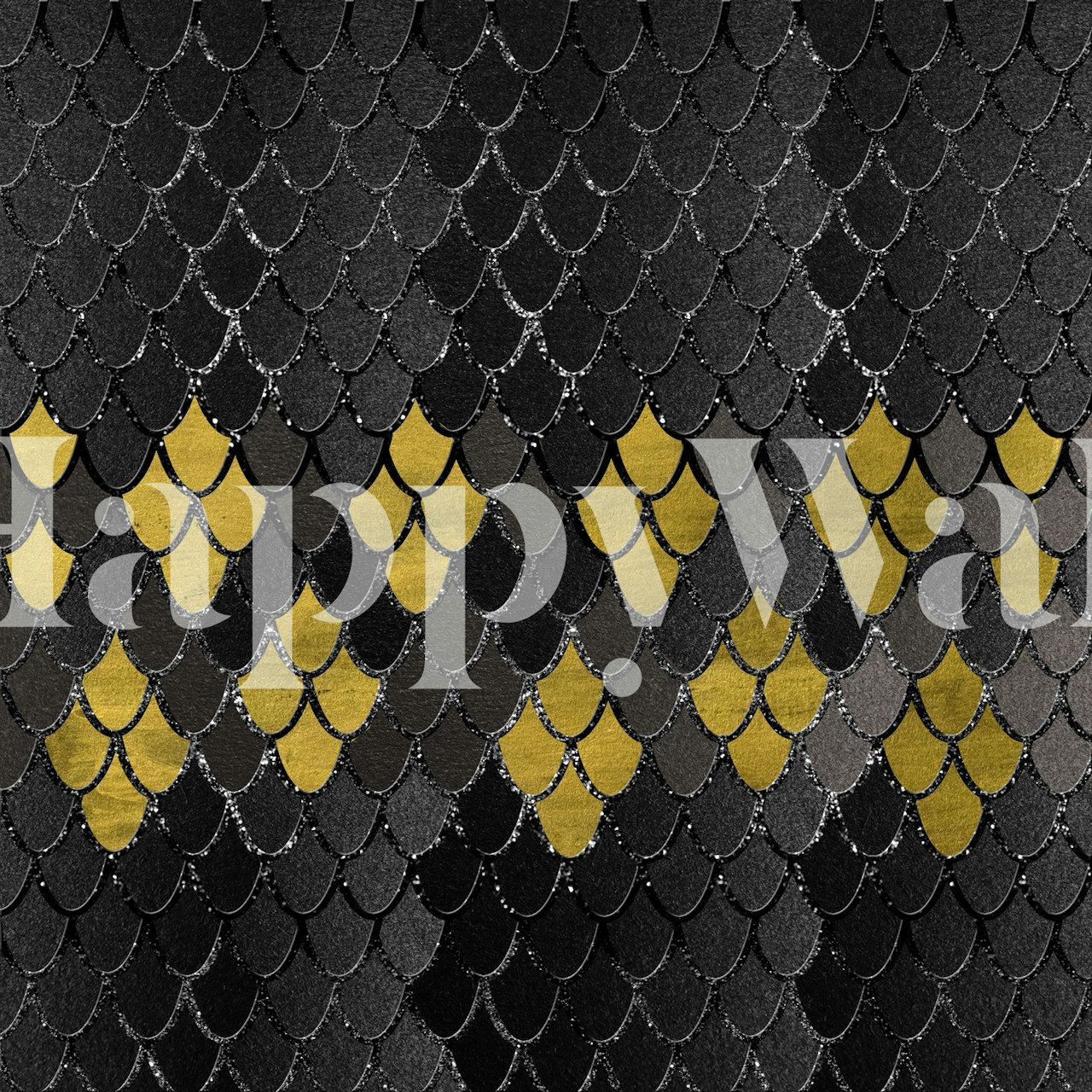 Gold and black mermaid scale pattern wall mural