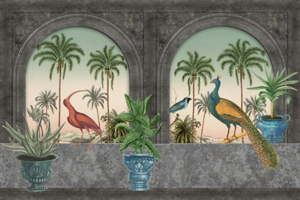 Window With Birds Vintage Art