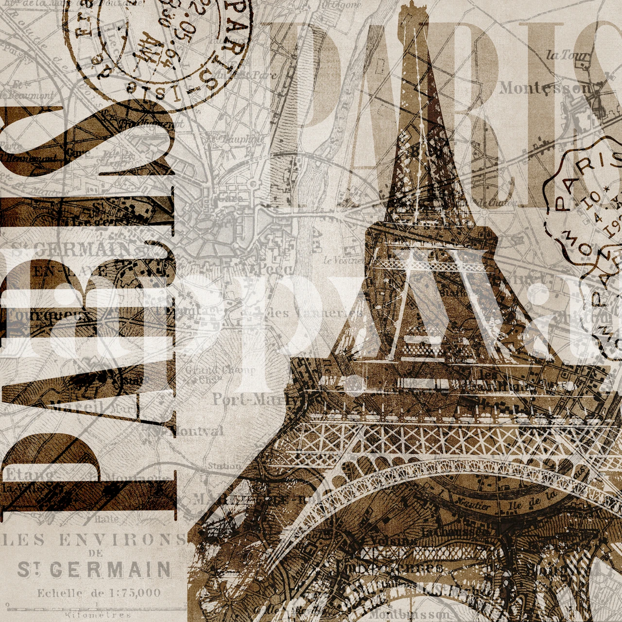 Diseño de papel tapiz Eiffel Tower en una habitación