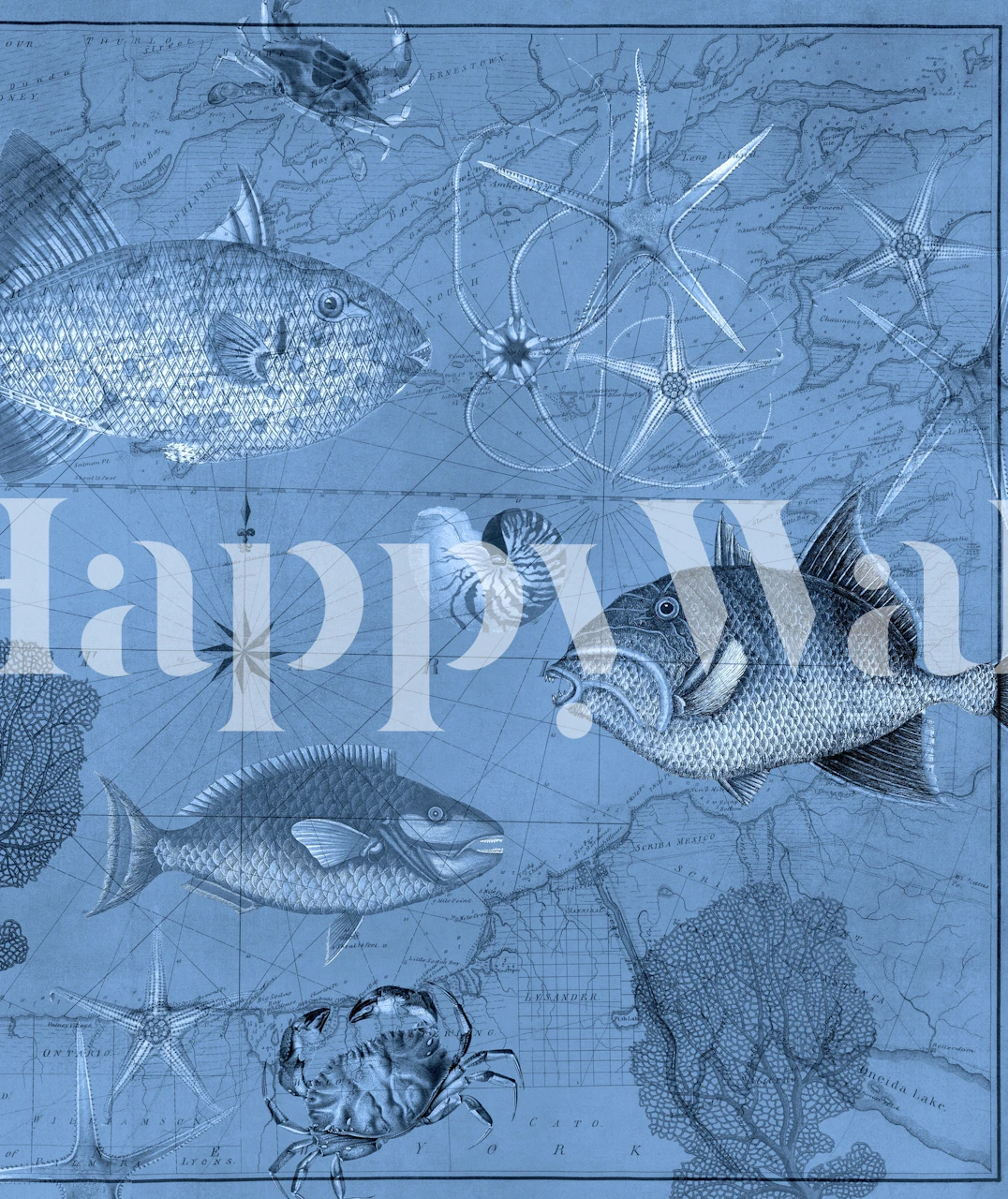 Marine life underwater vintage wallpaper design