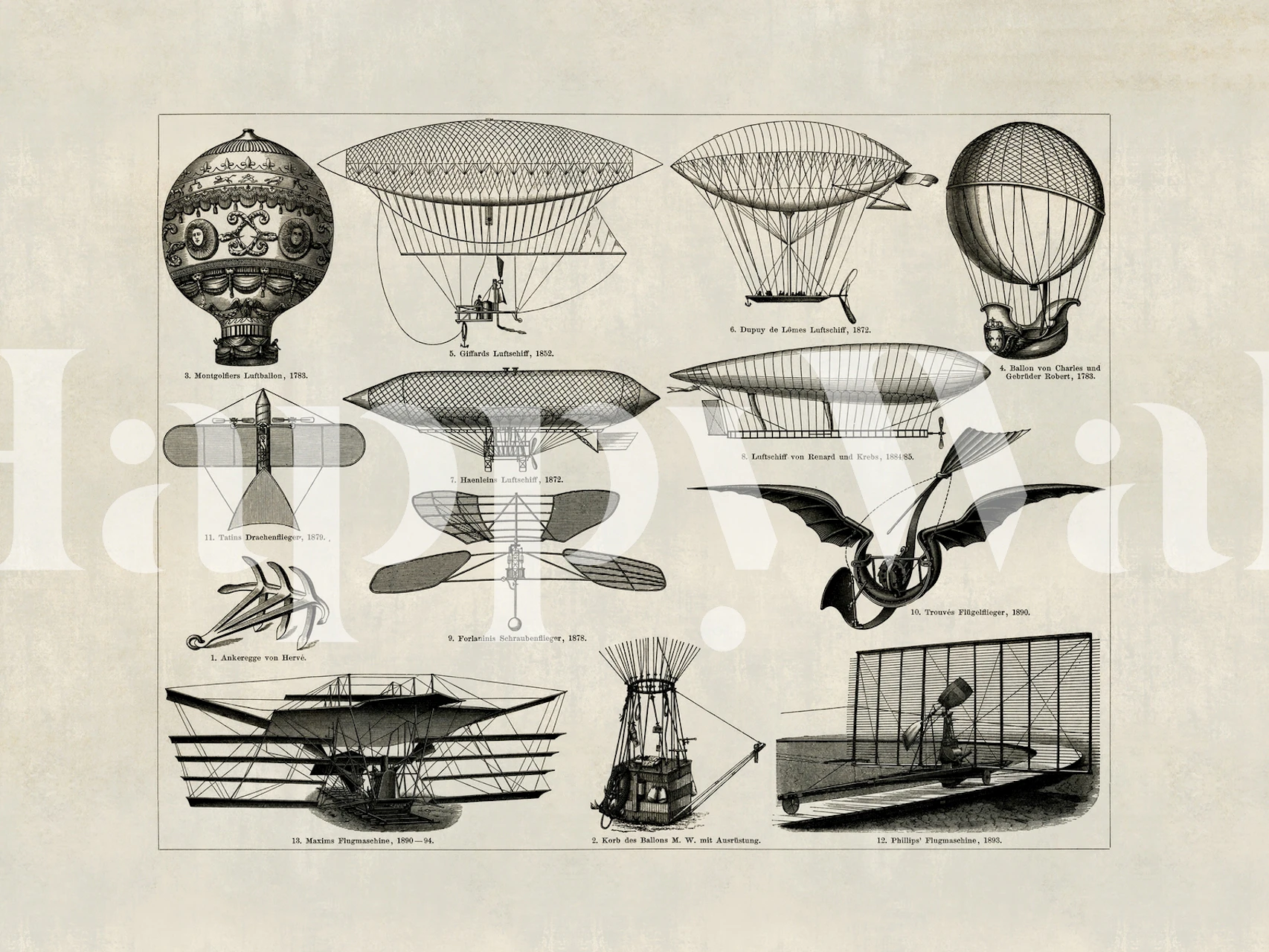 Vintage aviation collage wallpaper in a room