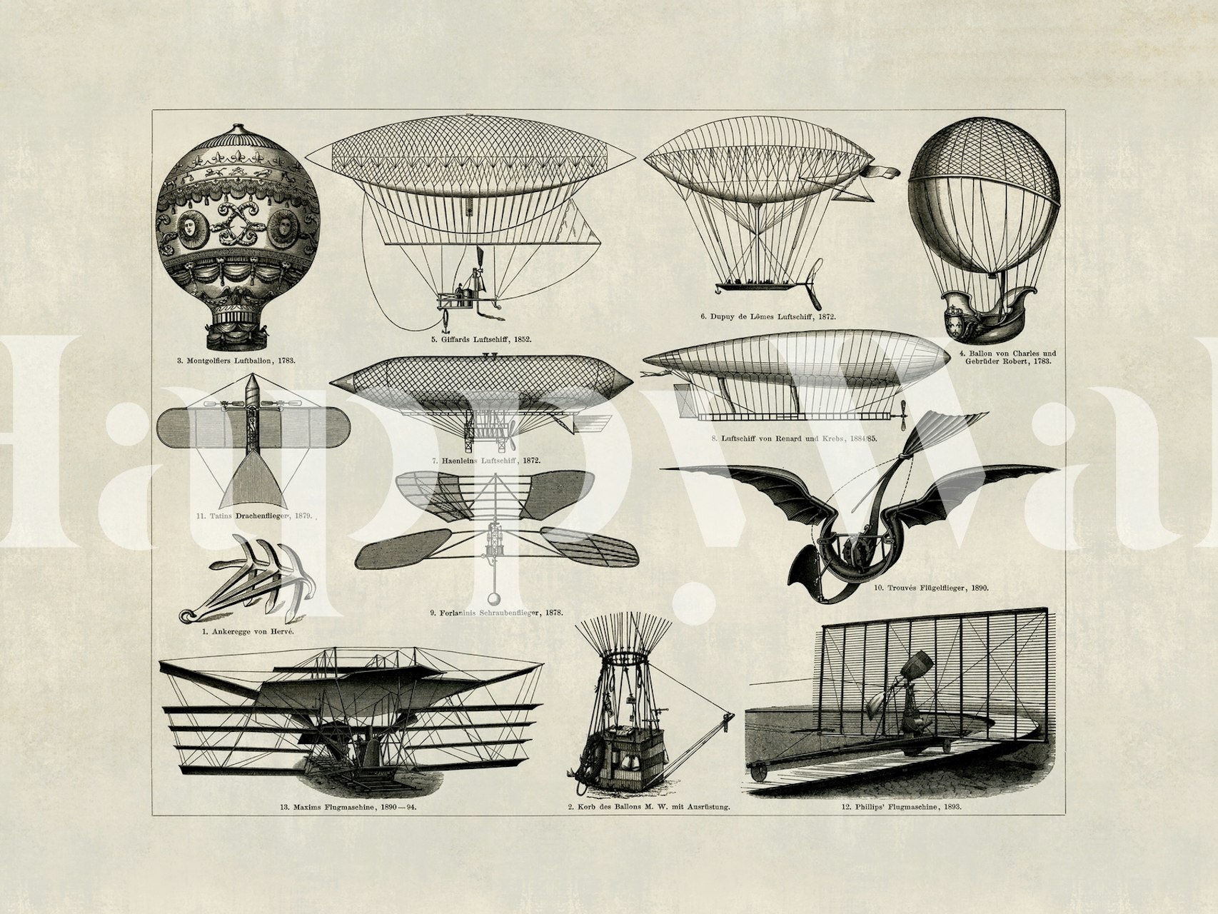 Vintage aviation collage wallpaper in a room