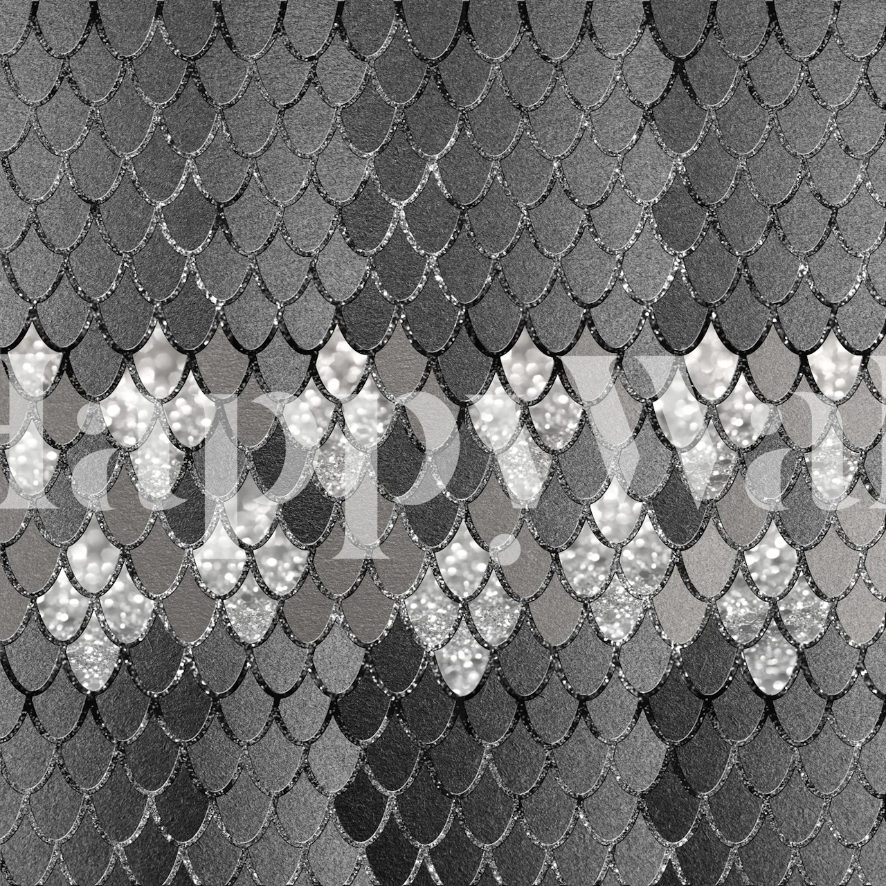 Grey mermaid scales textured wallpaper with glitter detail
