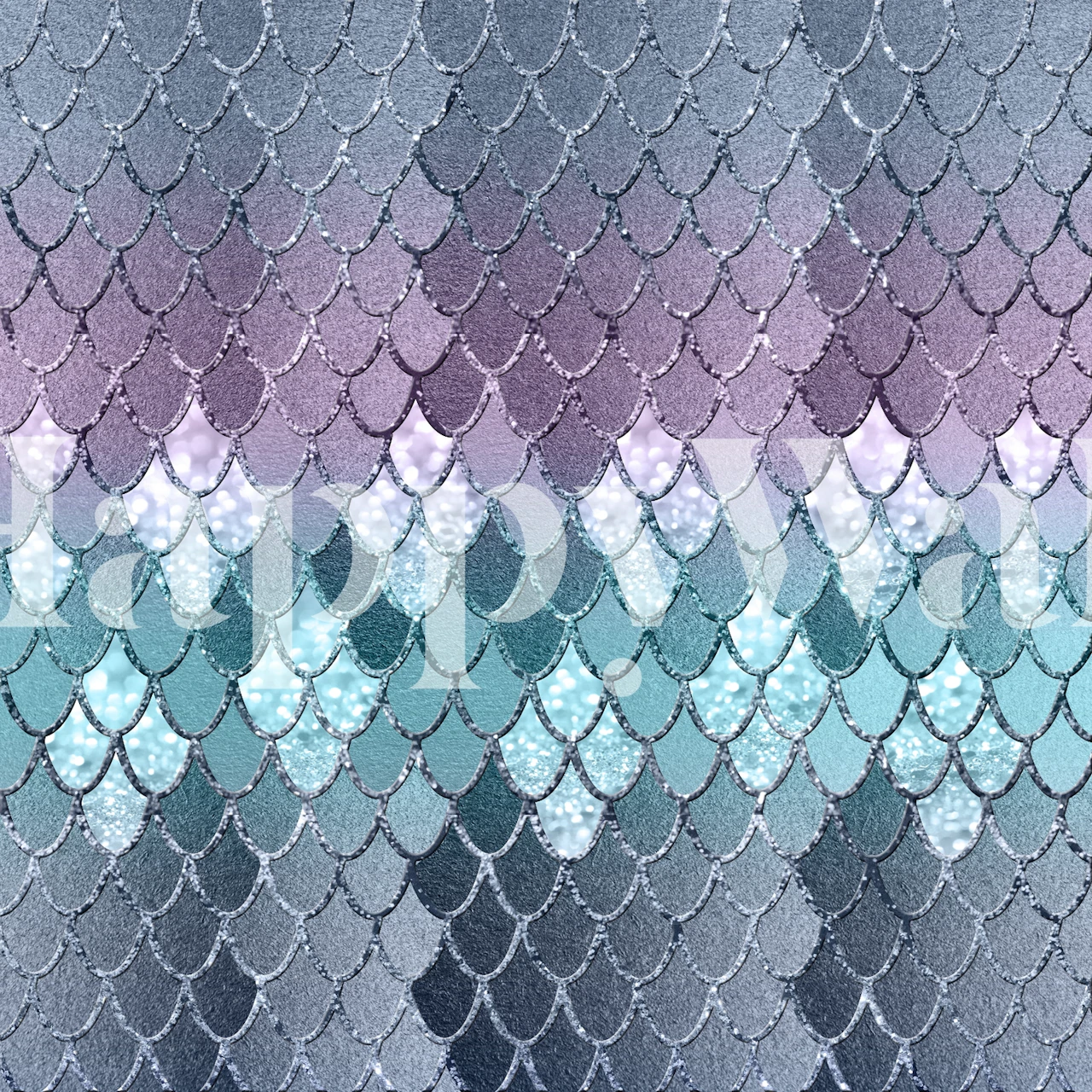 Fototapete mit marineblauem bis violettem Farbverlauf im Meerjungfrauen-Schuppenmuster