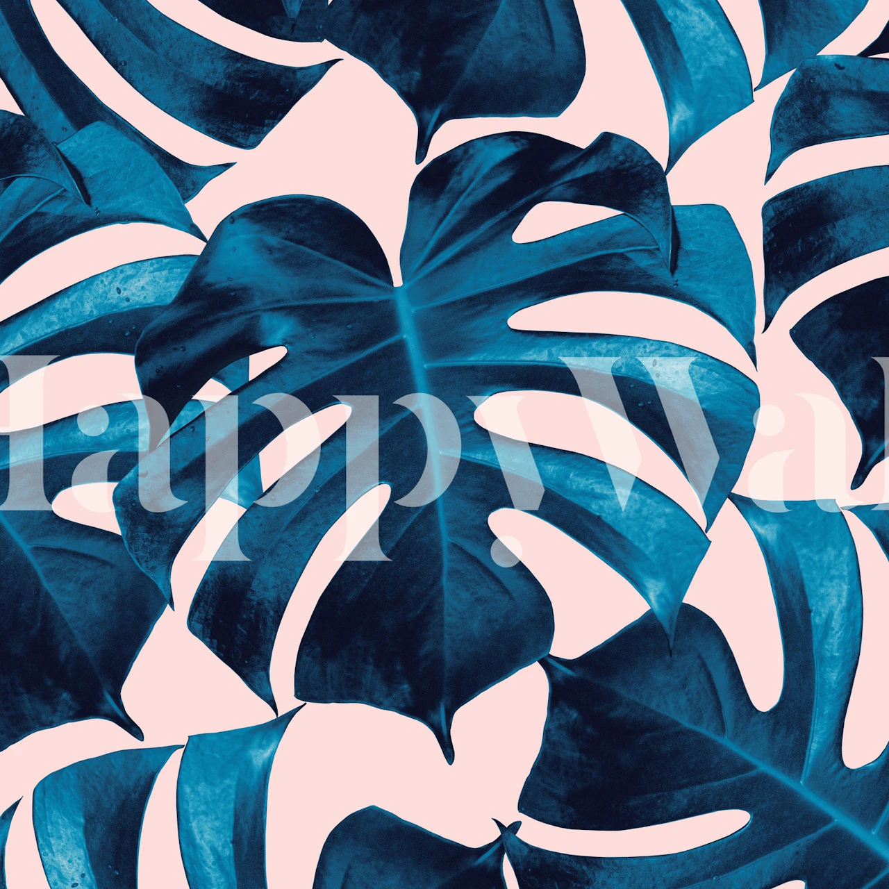 Fototapete mit tropischen Monstera-Blättern in Blautönen