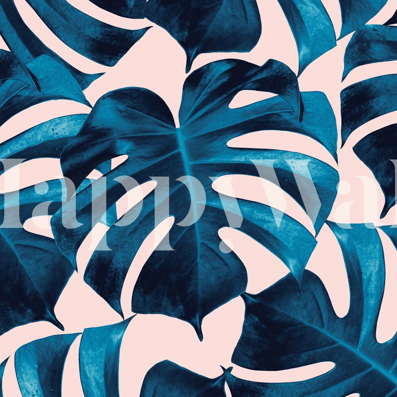 Fototapete mit tropischen Monstera-Blättern in Blautönen