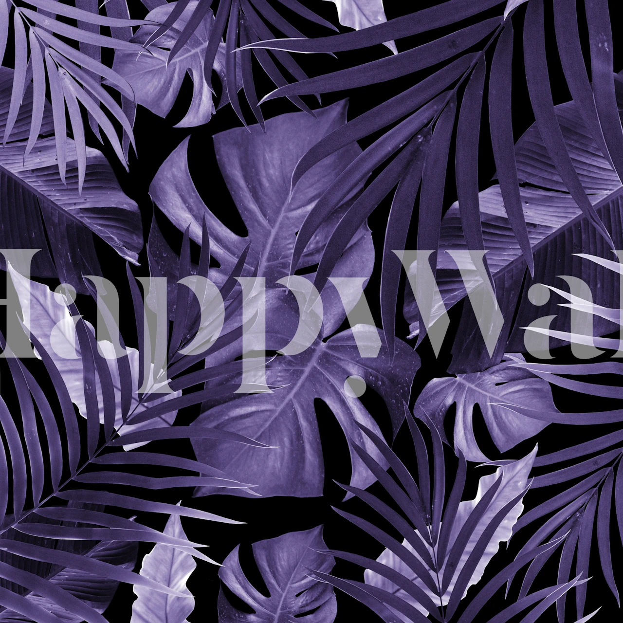 Dark tropical leaf patterns on wall mural for interior decor