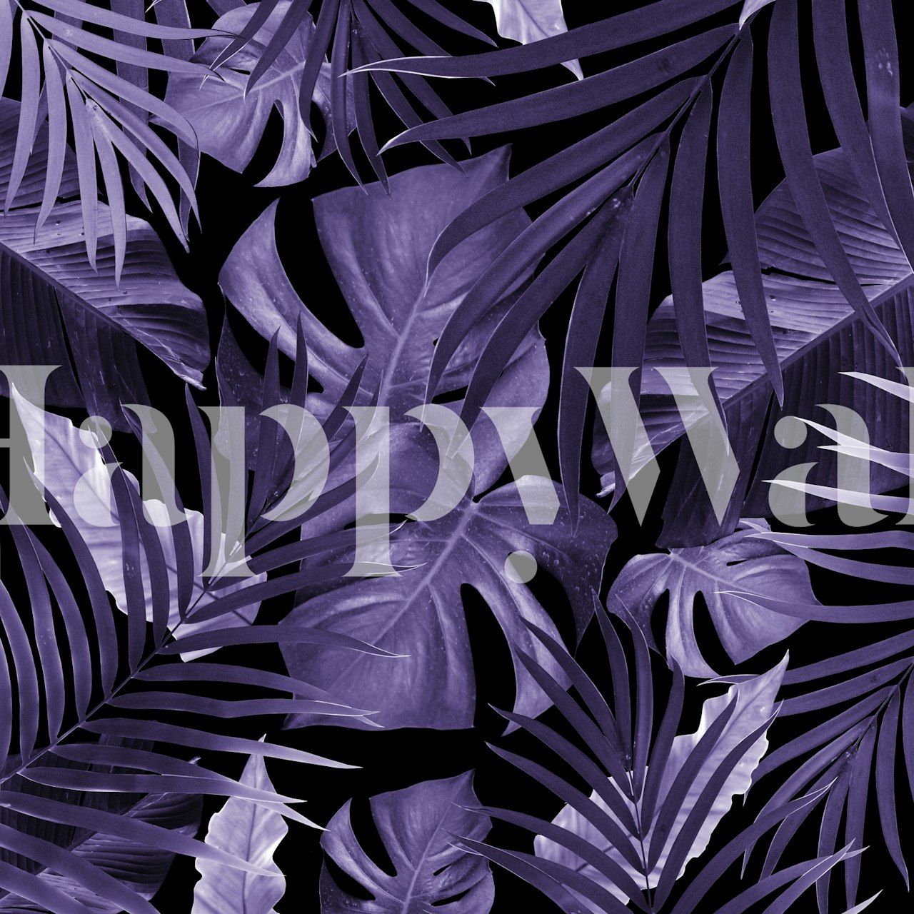 Σκούρα τροπικά μοτίβα φύλλων σε τοιχογραφία για εσωτερική διακόσμηση