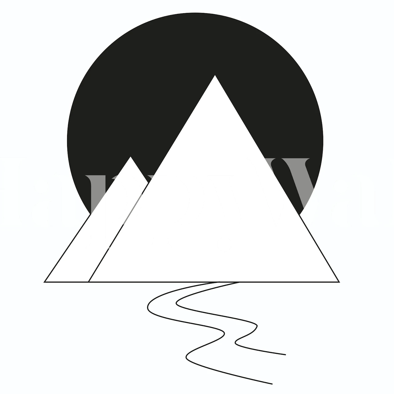 Abstrakt geometrisk fjell- og solvegg i svart og hvitt for moderne interiør