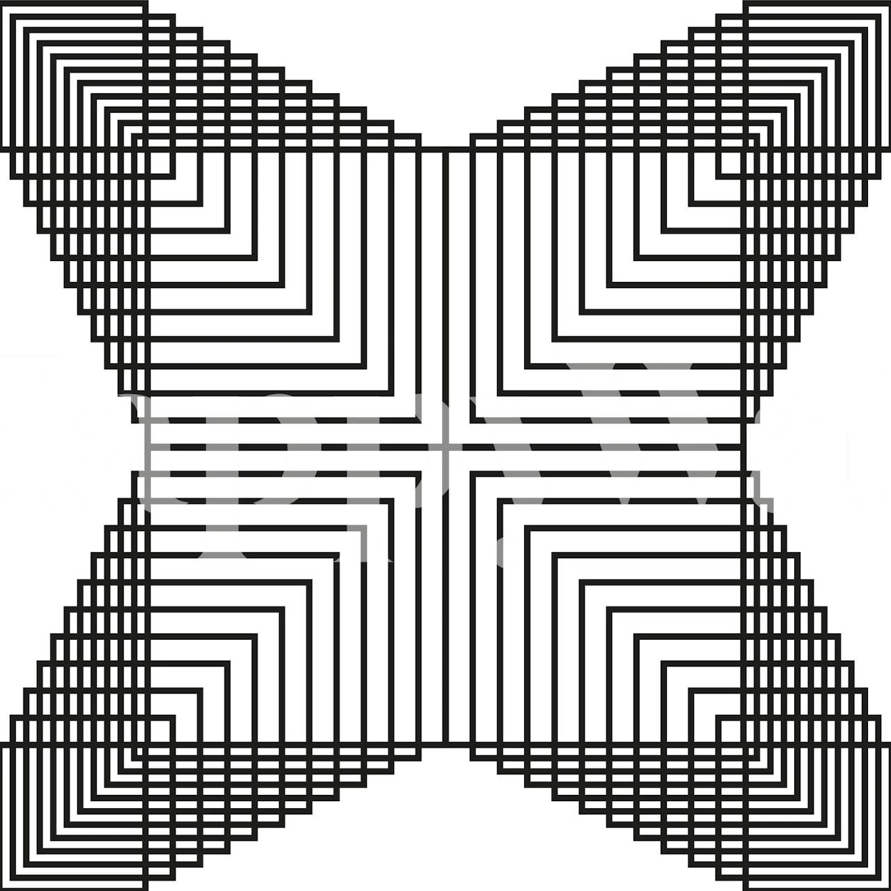 Monochromatic geometric square pattern wall mural creating an optical illusion