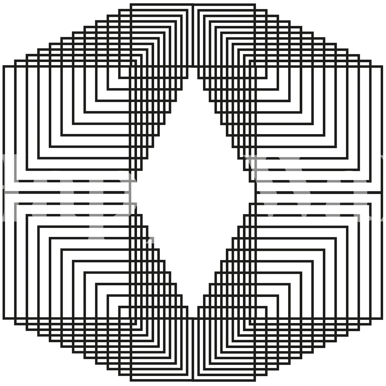 Papier peint mural au design géométrique minimal avec des lignes entrelacées en noir et blanc et des formes abstraites.