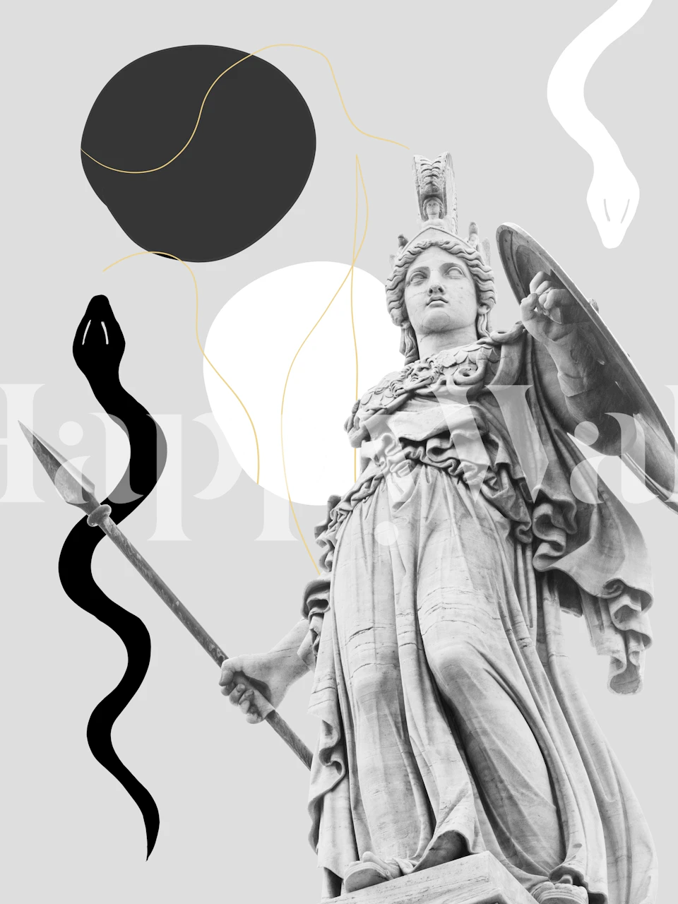 Black and white Athena Snake Finesse wallpaper with elegant patterns and shapes