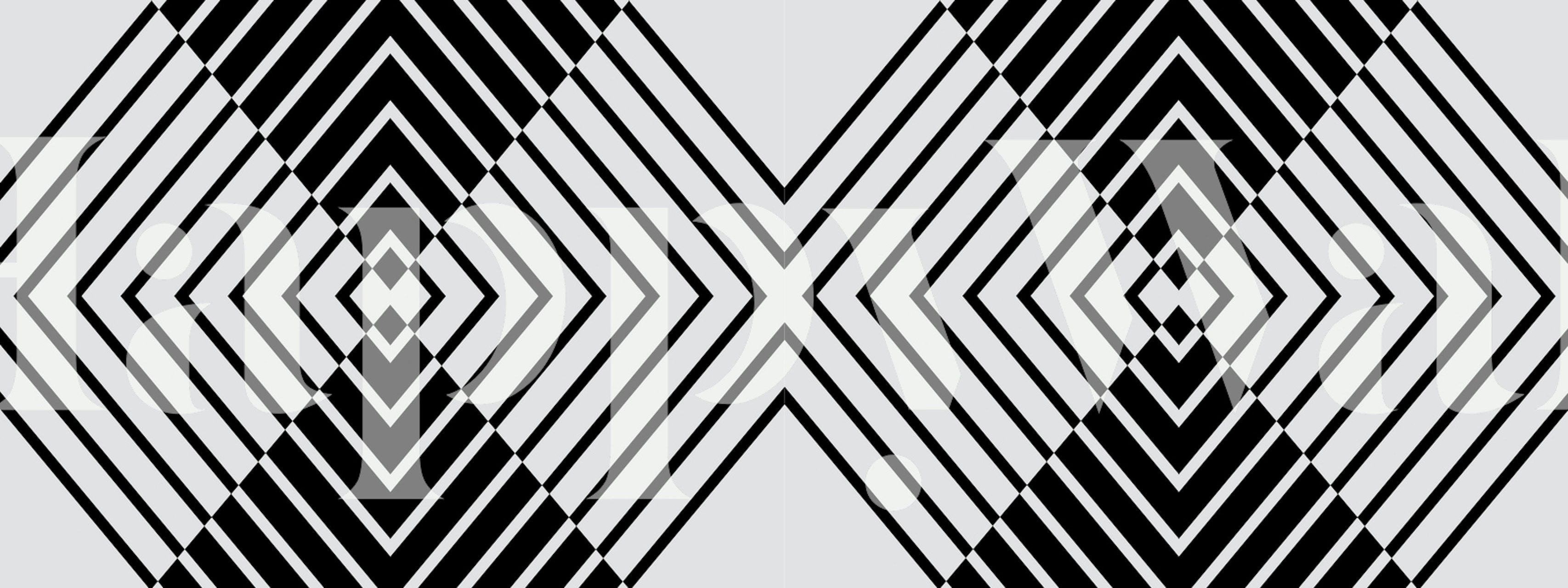 Black and white geometric pattern wall mural creating a bold abstract design