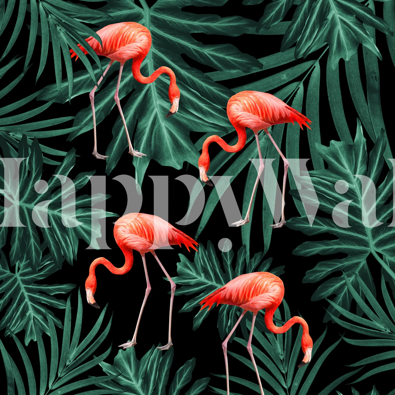 Flamingo och lövverk mönster tapet i rum