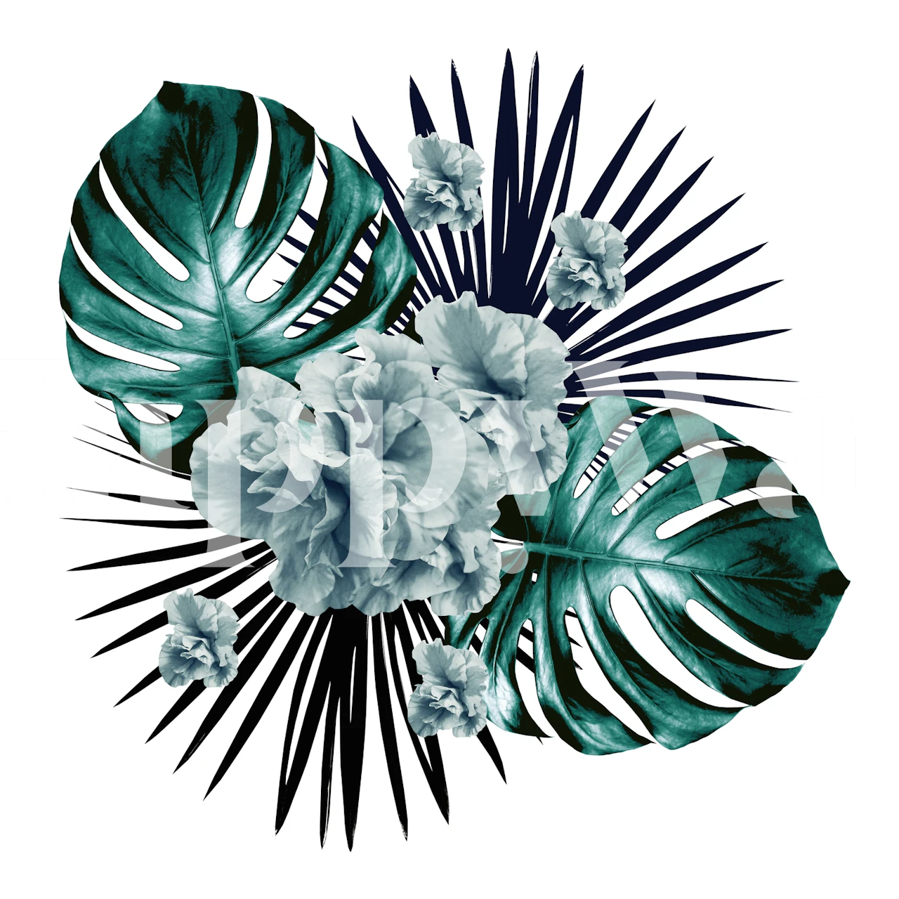 Tropical jungle bouquet wallpaper in room