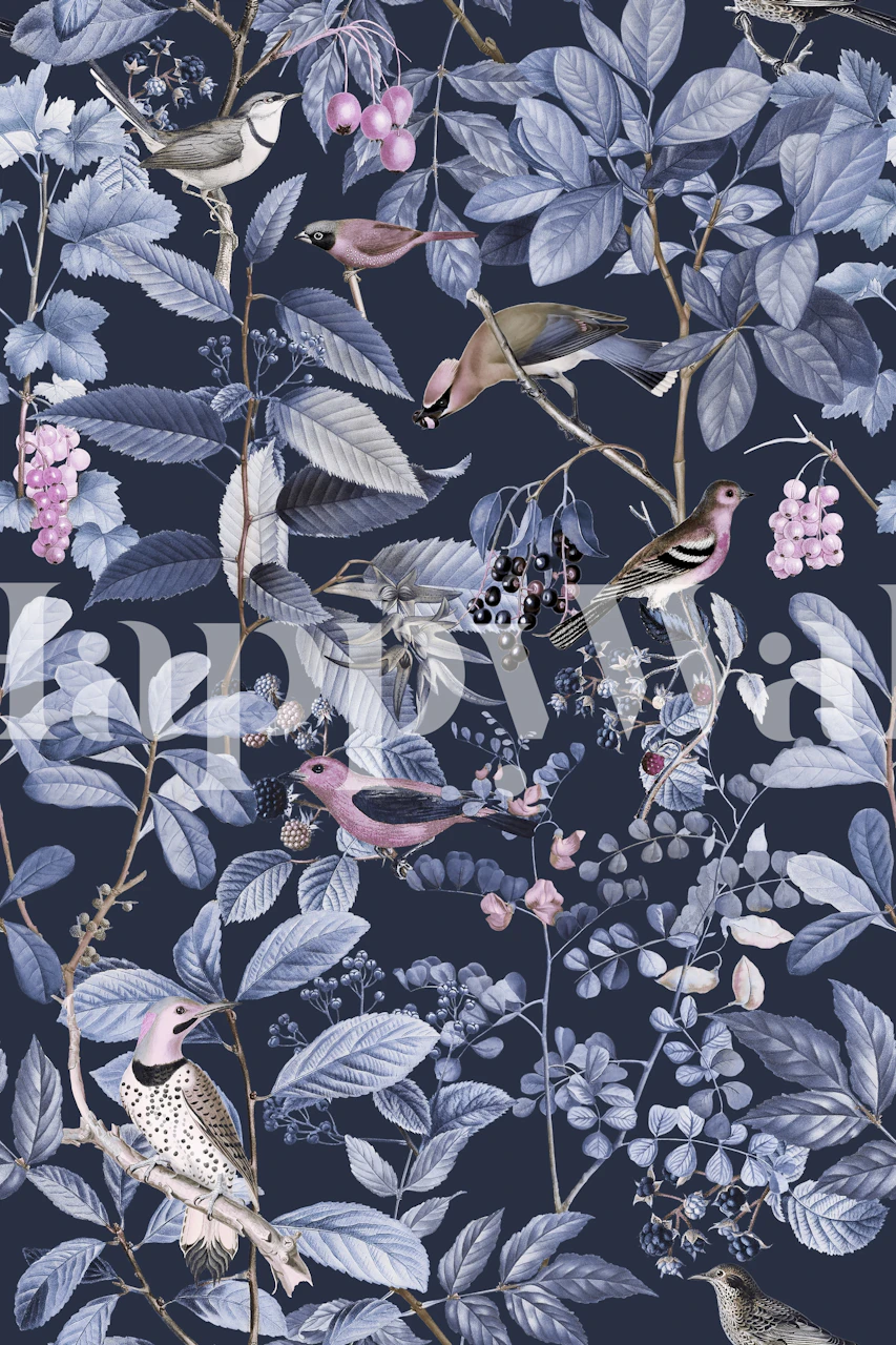 Blue Summer Bird Garden wallpaper design