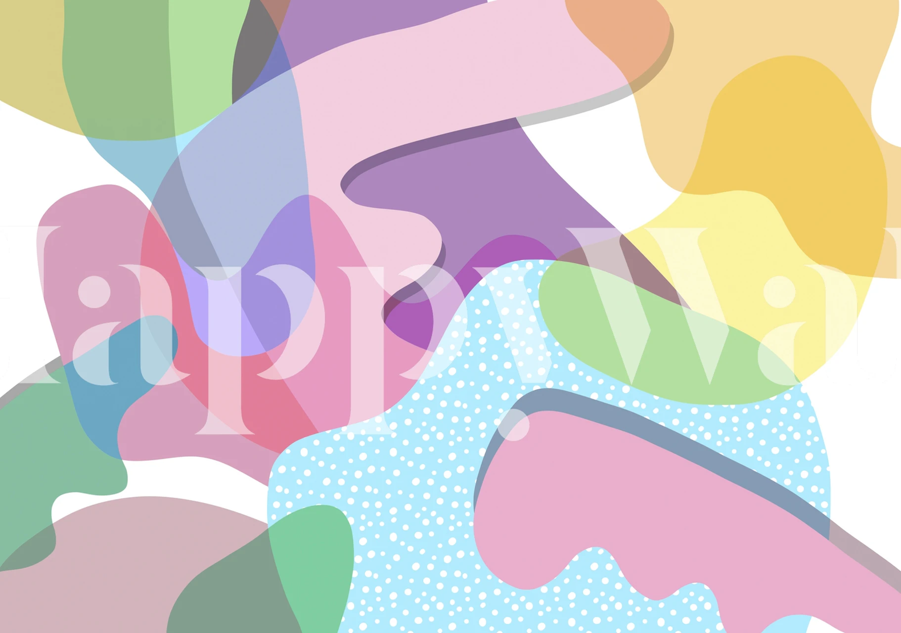 Abstrakt tapet med färgglada organiska popformer i pastellfärger