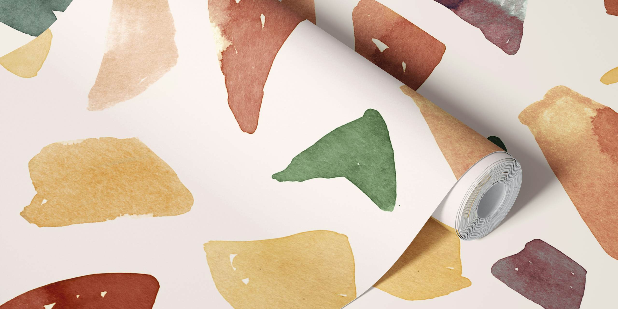 Colorful geometric shapes in earthy tones on light background wallpaper