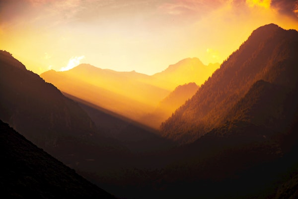 Sunset Mountains Forest