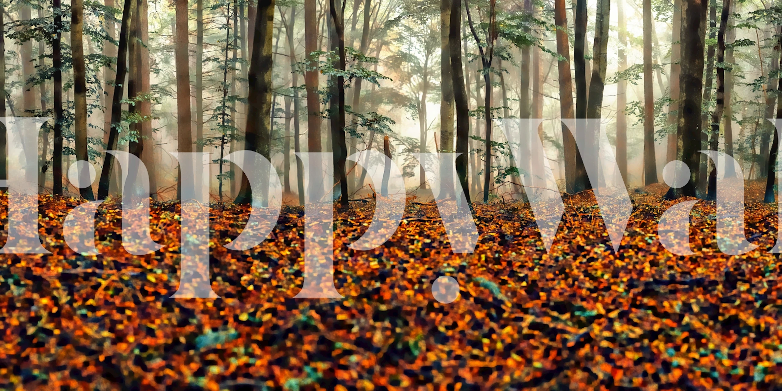 Misty forest trees wallpaper in a room