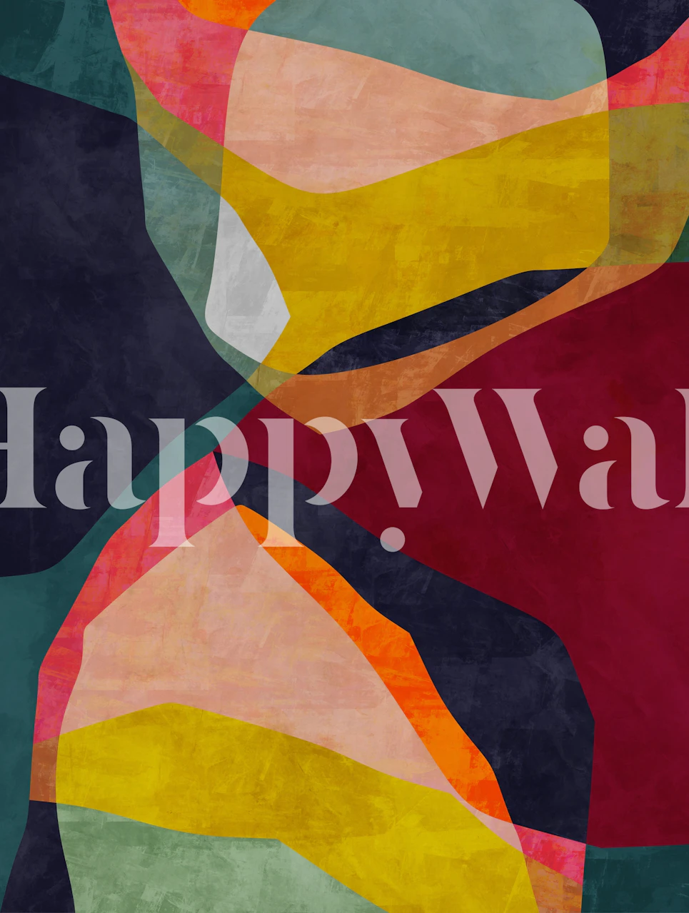 Colorful overlapping geometric shapes in red, yellow, green, and blue wallpaper