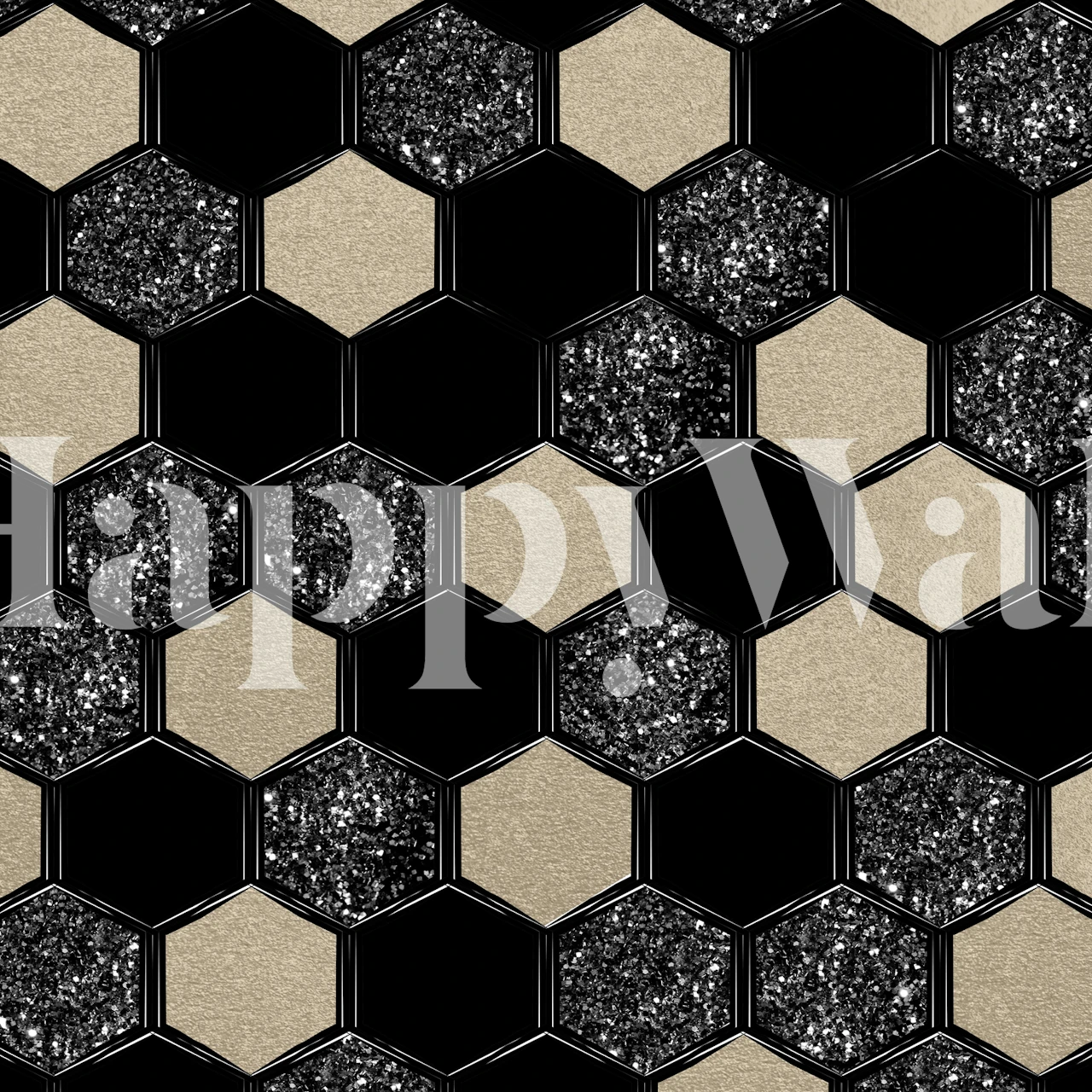 Black and gold hexagon pattern wallpaper