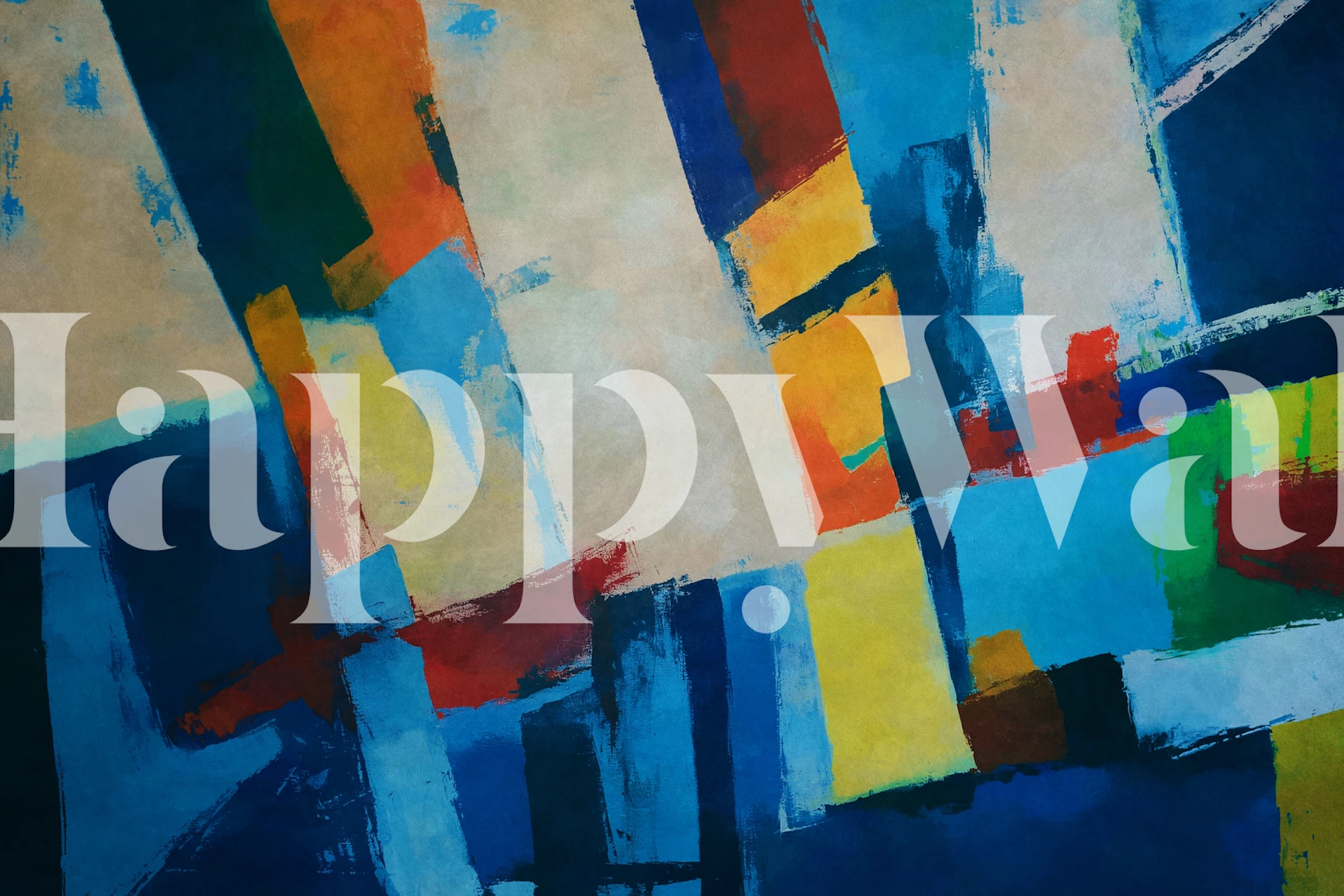 Colorful abstract geometric patterns in blue, yellow, red, and green wallpaper