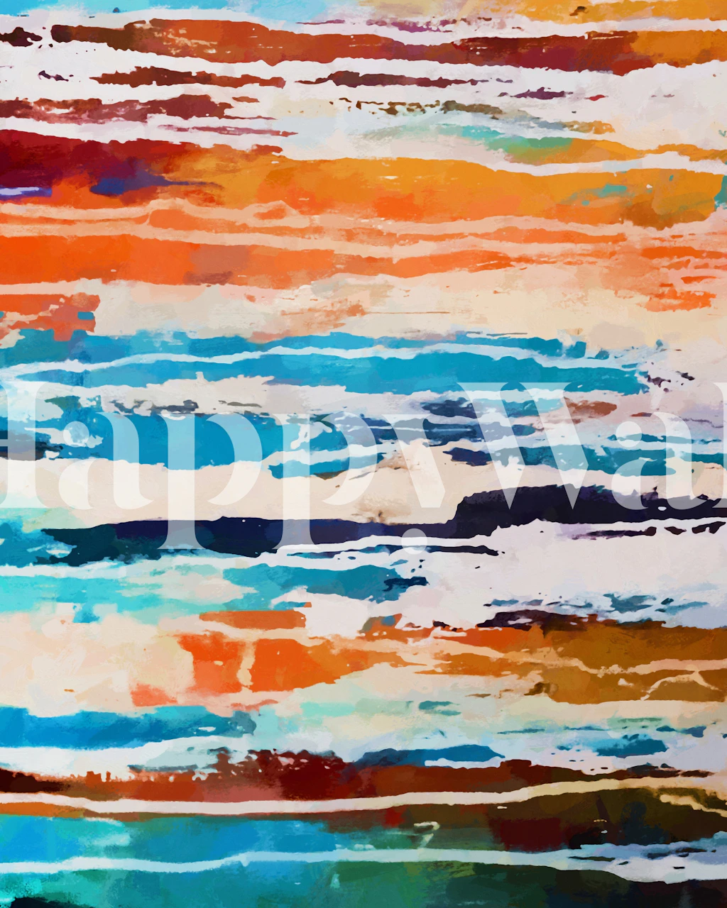 Colorful fluid paint design in orange, blue, and white wallpaper