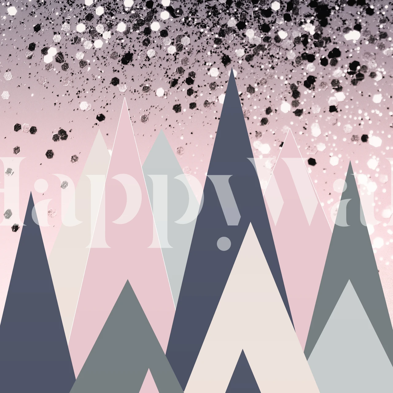 Pink and gray geometric mountain wallpaper with glitter effect