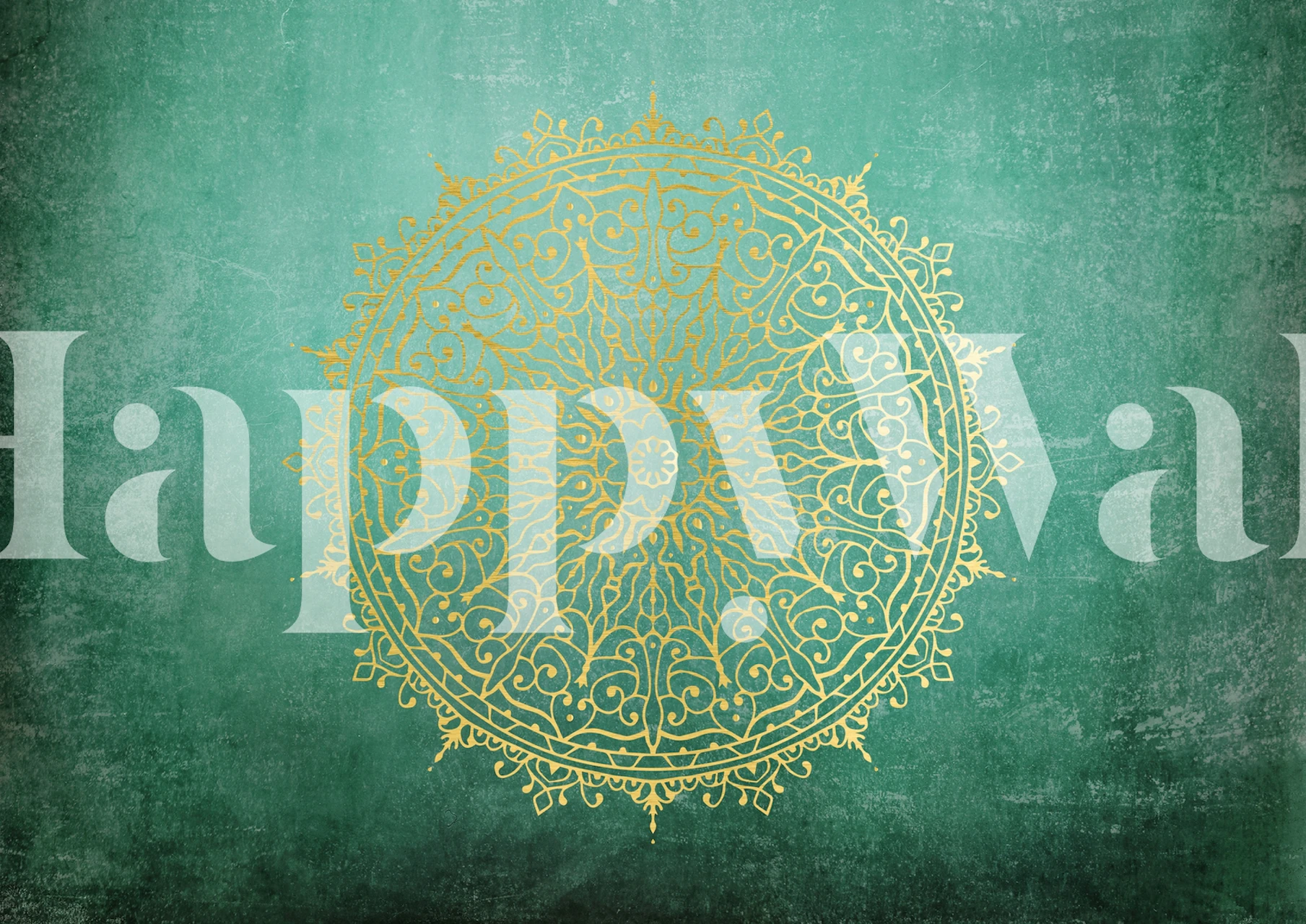 Mandala design in emerald green and gold colors, intricate patterns wallpaper