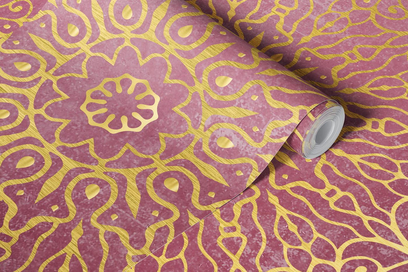 Mandala in Burgundy and Gold wallpaper roll