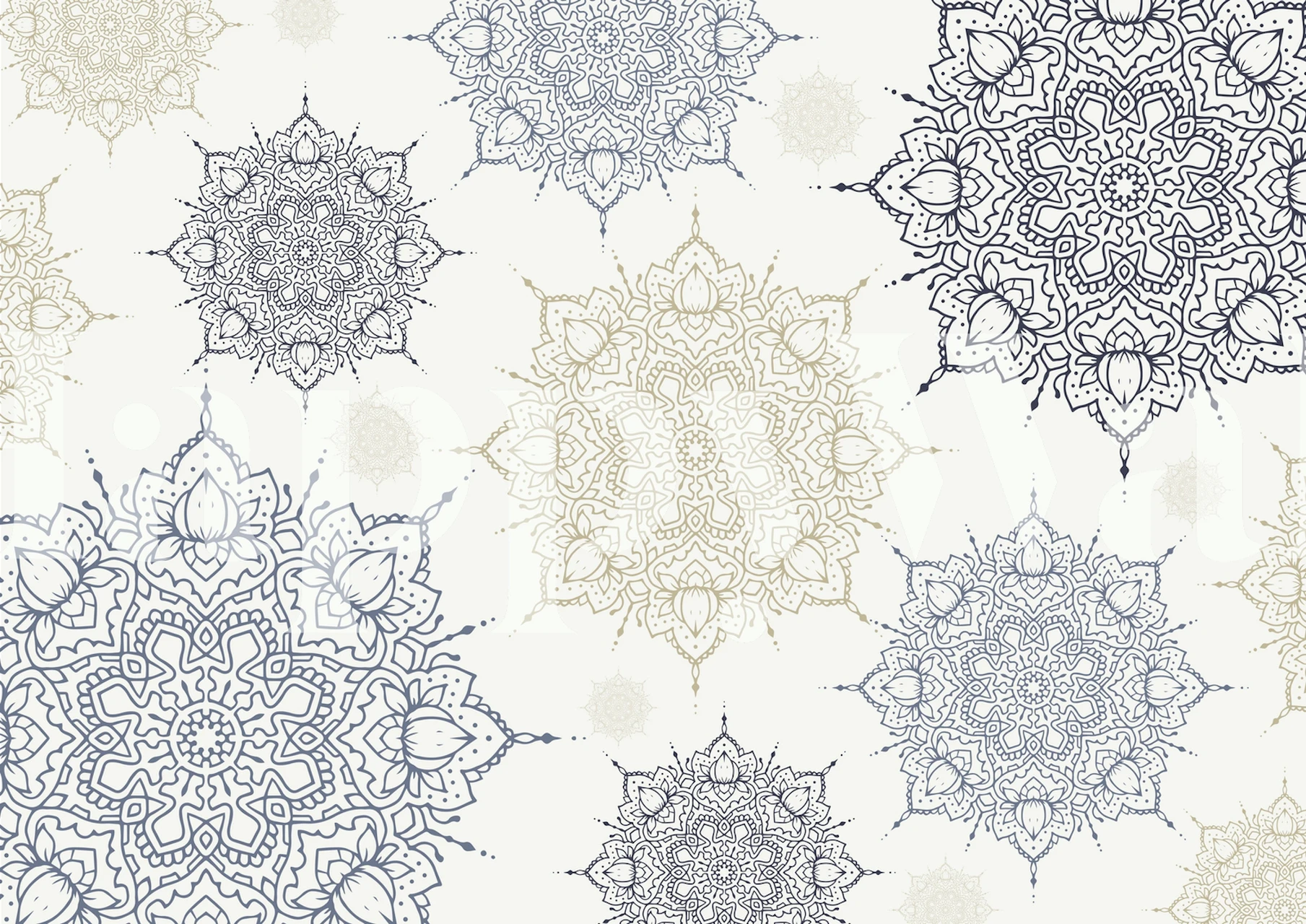 Lotus mandala pattern in blue and cream tones wallpaper
